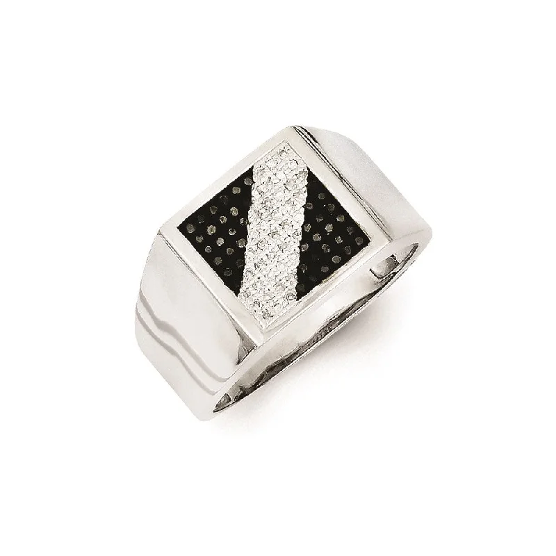 ladies rings dramatic bold style -Sterling Silver Rhodium Plated Black and White Diamond Men's Ring