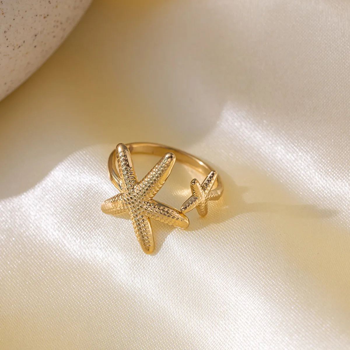 ladies rings white gold finish -Wholesale Jewelry Vacation Beach Starfish 304 Stainless Steel 18K Gold Plated Polishing Plating Open Rings