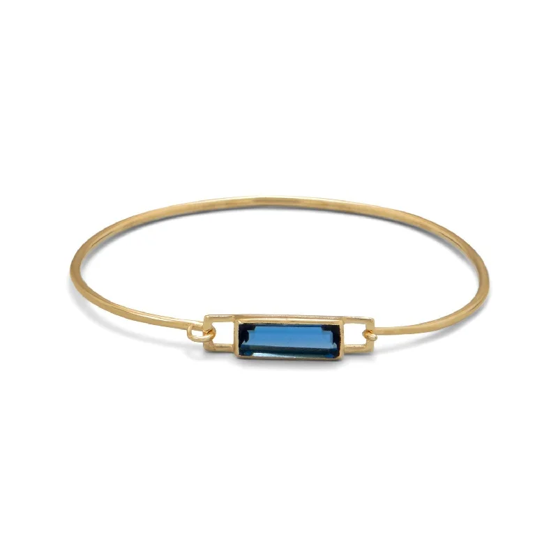 Statement silver bracelets for women -18k Gold Blue Quartz Emerald Cut Bangle