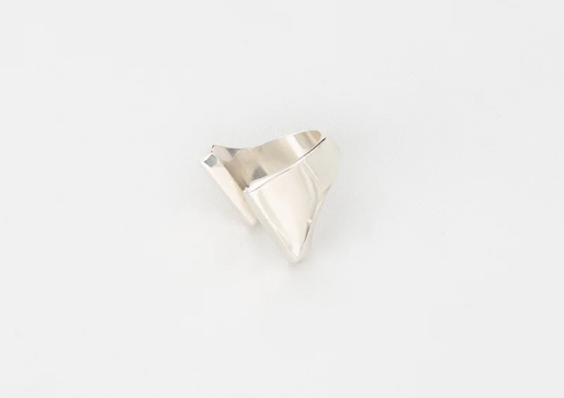 ladies rings trendy minimalist vibe -Rectangle Split Silver Ring