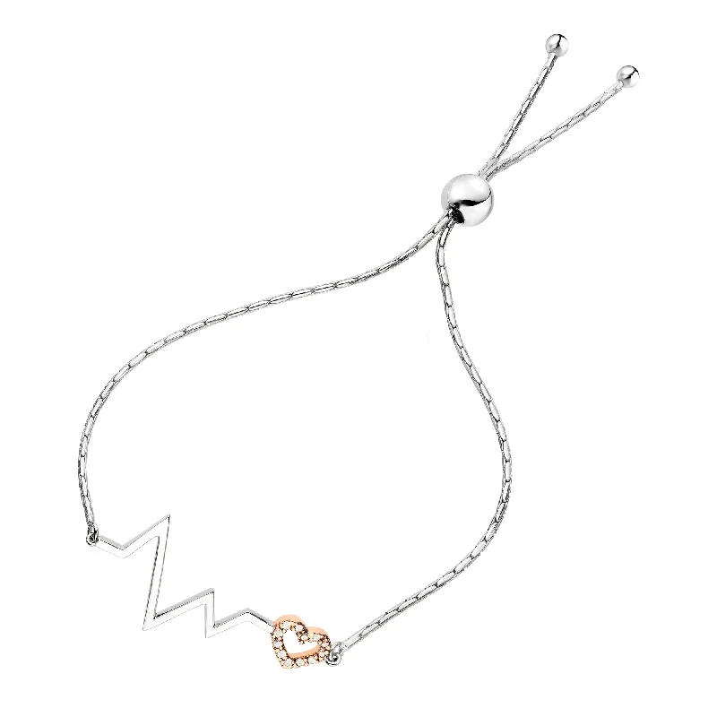 Ladies bold gold bracelets -1/10 cttw Diamond Bracelet Rose Gold Plated Over .925 Sterling Silver Heartbeat