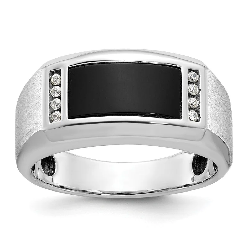 ladies rings custom personalized -14k White Gold Men's Satin Onyx and 1/15 carat Diamond Complete Ring