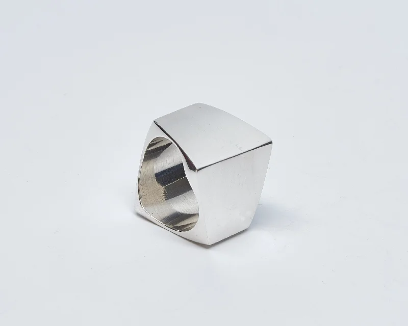 ladies rings for bold fashion -Trapezoid Square Silver Ring