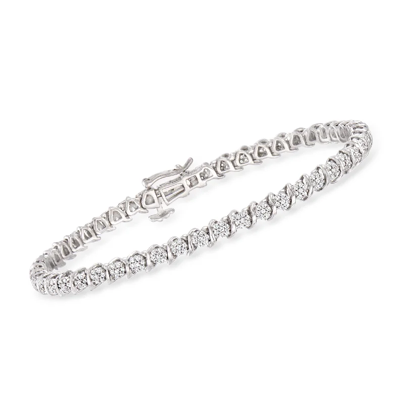 Ladies boho charm bracelets -Ross-Simons Diamond Cluster Tennis Bracelet in Sterling Silver