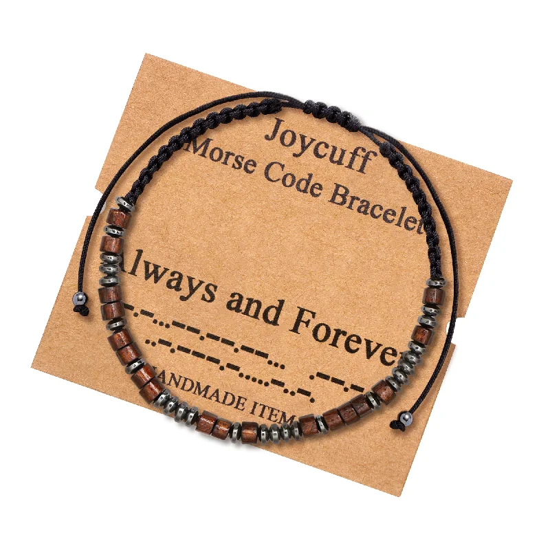 Ladies leather wrap bracelets -Always and Forever Morse Code Bracelet for Women Inspirational Gift for Her