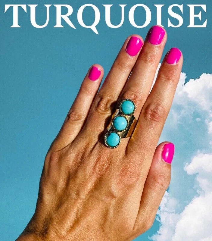 ladies rings with zircon shine -The Serena: Cinderella Turquoise Adjustable 24K Gold Overlay Ring