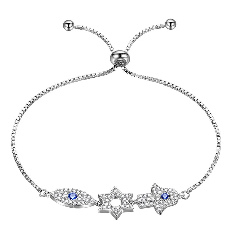 Elegant layered bracelets for women -Star of David Evil Eye Hamsa Hand Bracelet Men Womens Jewelry 925 sterling silver