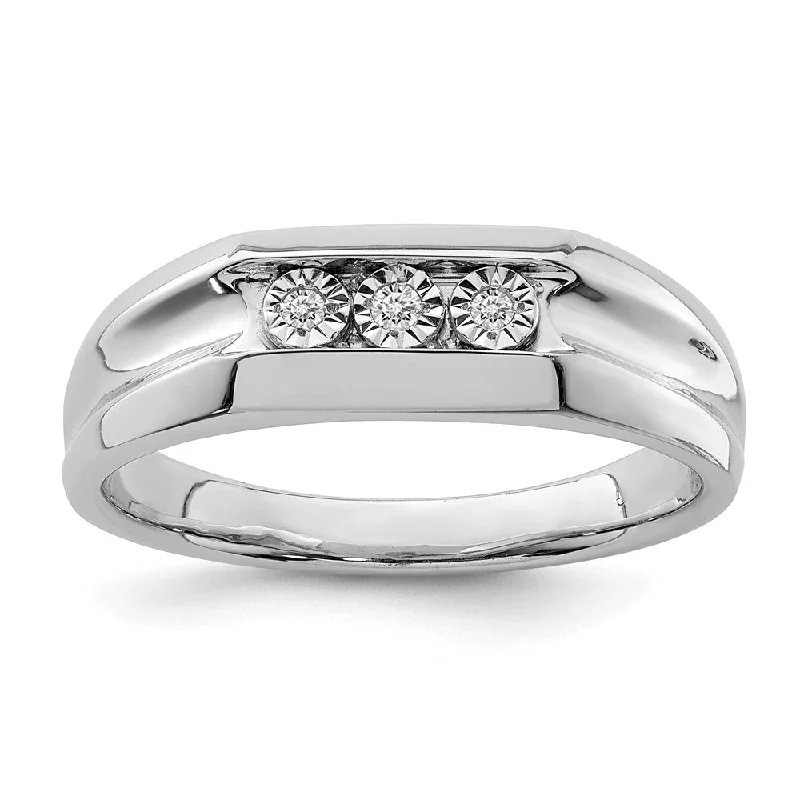 ladies rings with crystal sparkle -Sterling Silver Rhodium Plated Diamond Men's Ring