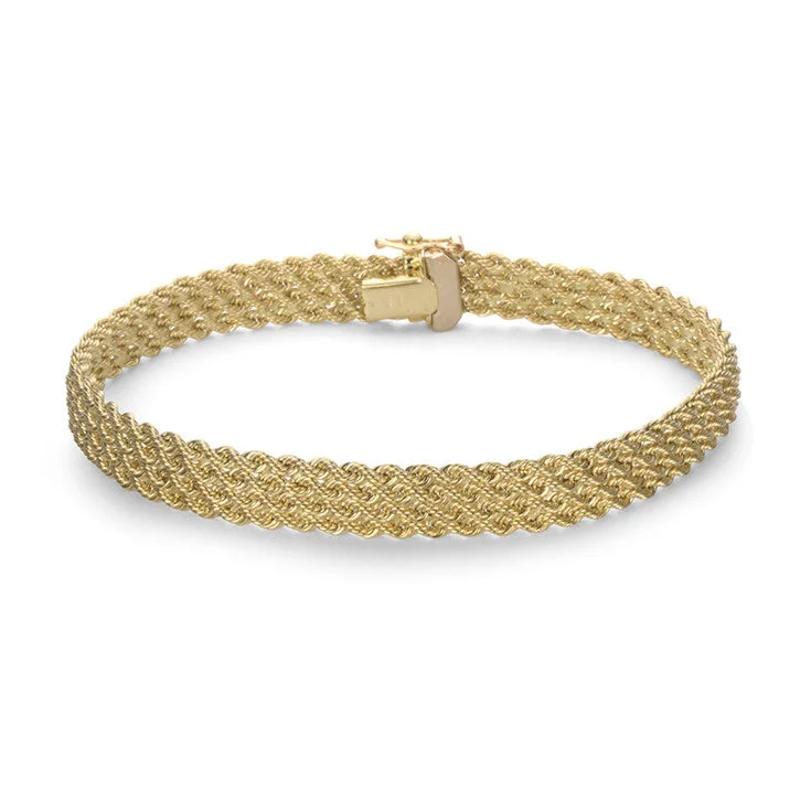 Long layered bracelets for ladies -14K Yellow Gold Multi Strand Rope Link Bracelet