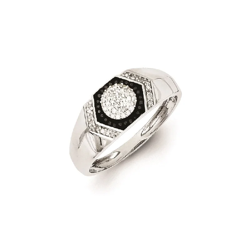 ladies rings two tone metal -Sterling Silver Rhodium Plated Black and White Diamond Men's Ring