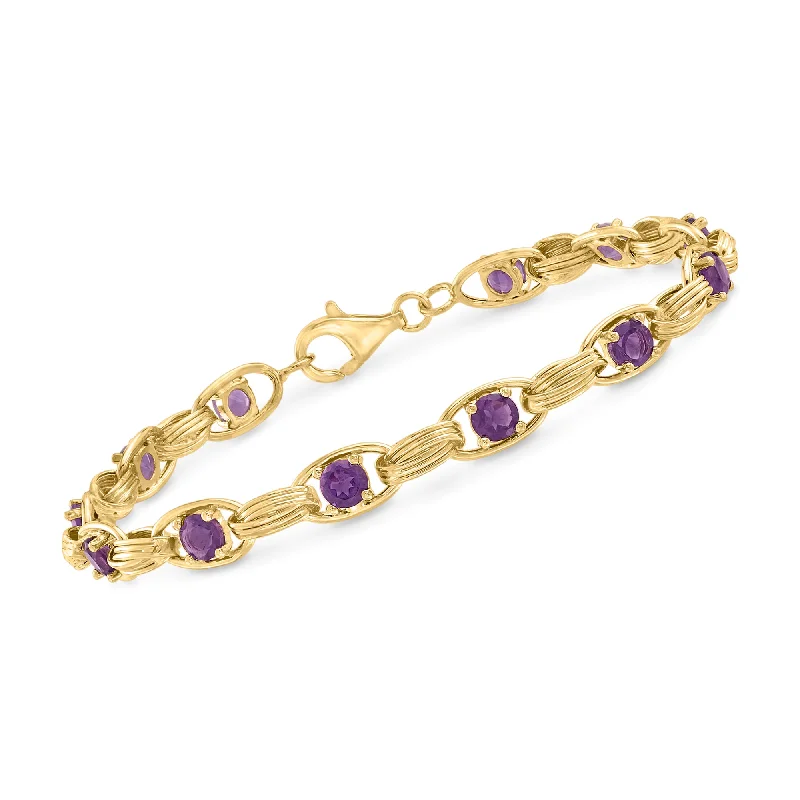 Ladies aquamarine bracelets -Ross-Simons Amethyst Oval-Link Bracelet in 14kt Yellow Gold