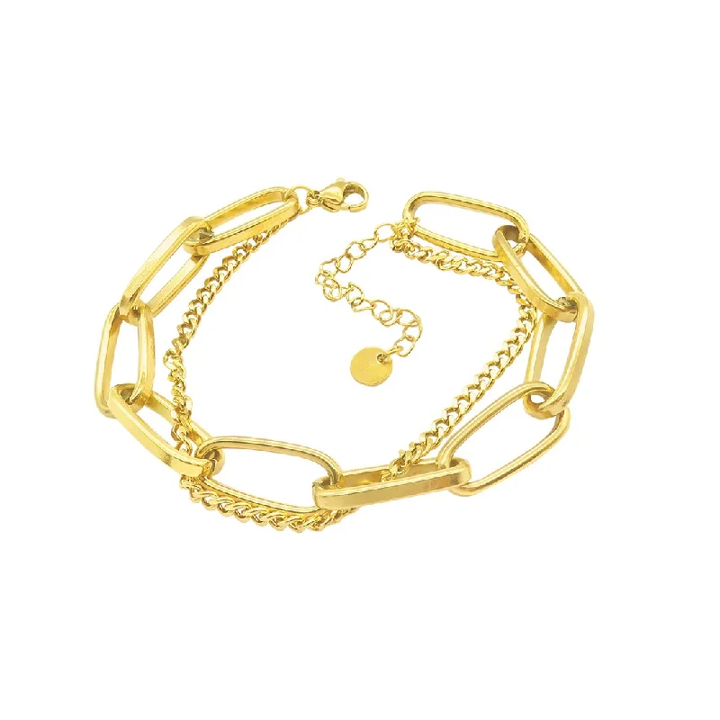 Simple gold bracelets for ladies -Adornia Oversized Paper Clip Mixed Chain Bracelet gold