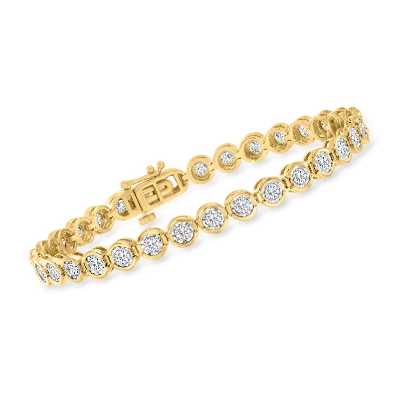 Rose gold bracelets for women -Ross-Simons 3.00- Bezel-Set Diamond Tennis Bracelet in 18kt Gold Over Sterling