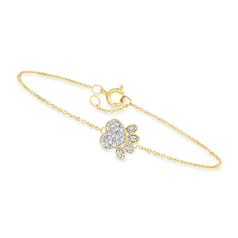 Ladies minimalist charm bracelets -Canaria Diamond Paw Print Bracelet in 10kt Yellow Gold