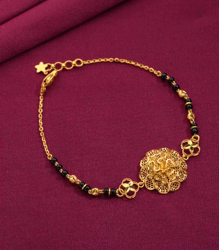 Chunky gold bracelets for women -Striking Floral Mangalsutra Bracelet