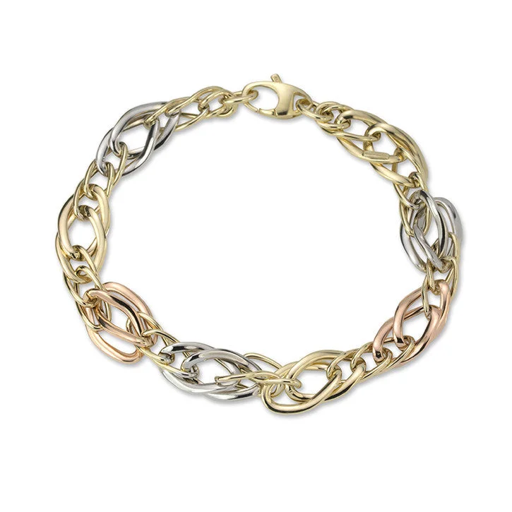 Simple gold bracelets for ladies -14K Tri Colour Curved Link Bracelet