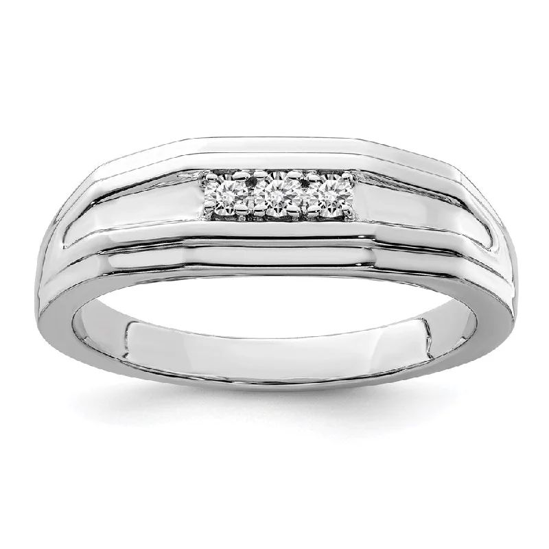 ladies rings layered stackable look -Sterling Silver Rhodium Plated Diamond Men's Ring