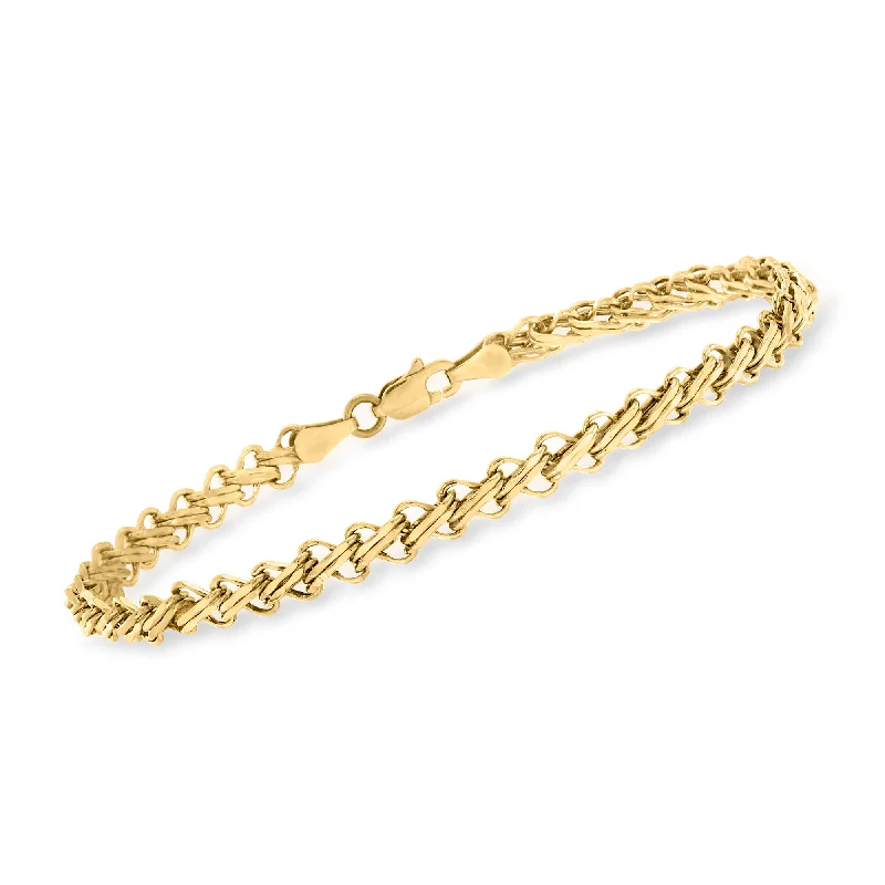 Ladies geometric bangle bracelets -Ross-Simons 14kt Yellow Gold Double-Bar Link Bracelet