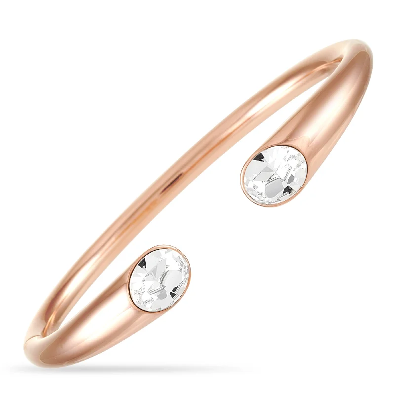 Delicate charm bracelets for ladies -Calvin Klein Brilliant Rose Gold PVD-Plated Stainless Steel White Crystal Open Bangle Bracelet