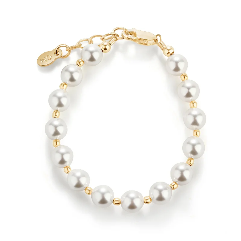 Ladies floral charm bracelets -14K Gold Plated Bracelet with Chunky Simulated Pearls for Little Girls