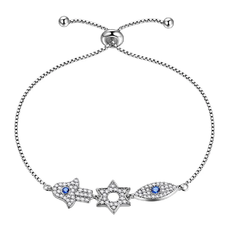 Chunky statement bracelets for women -Blue Evil Eye Bracelets Women Girl Amulet Jewelry Hamsa Fatima Hand Stars of David Bracelet