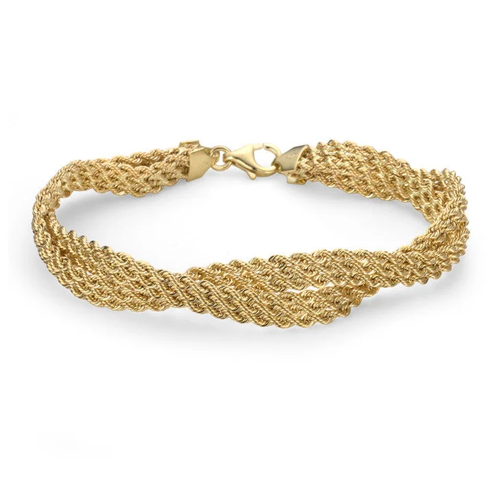 Ladies leather wrap bracelets -18K Yellow Gold Multi Strand Rope Link Twisted Bracelet