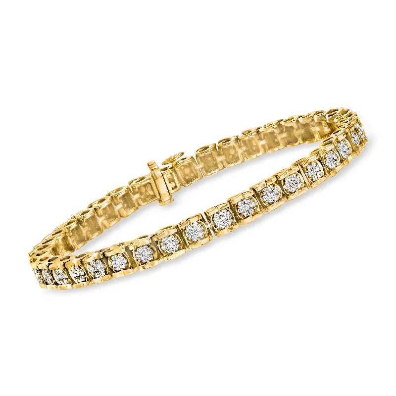 Modern tennis bracelets for women -Ross-Simons Diamond Cluster Tennis Bracelet in 18kt Gold Over Sterling