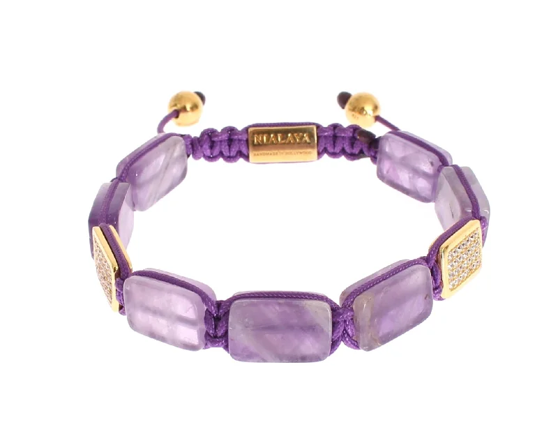 Statement silver bracelets for women -Nialaya CZ Amethyst 18K  925 Women's Bracelet