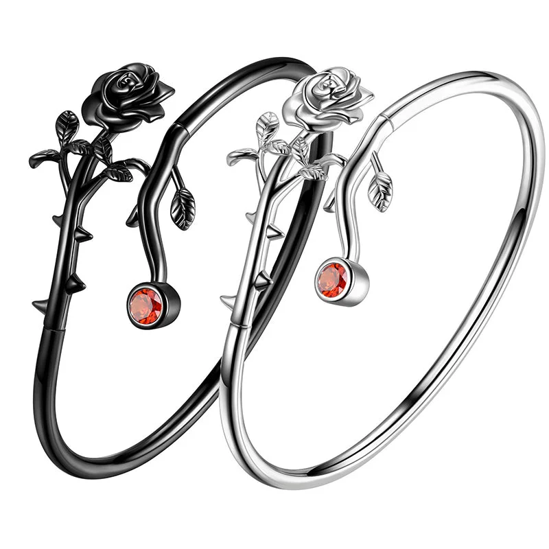 Ladies elegant tennis bracelets -Gothic Vintage Rose Bracelets Jewelry Women Girls 3D Rose Flower Cuff Bangle Bracelet Romantic Birthday Valentine's Day Gifts