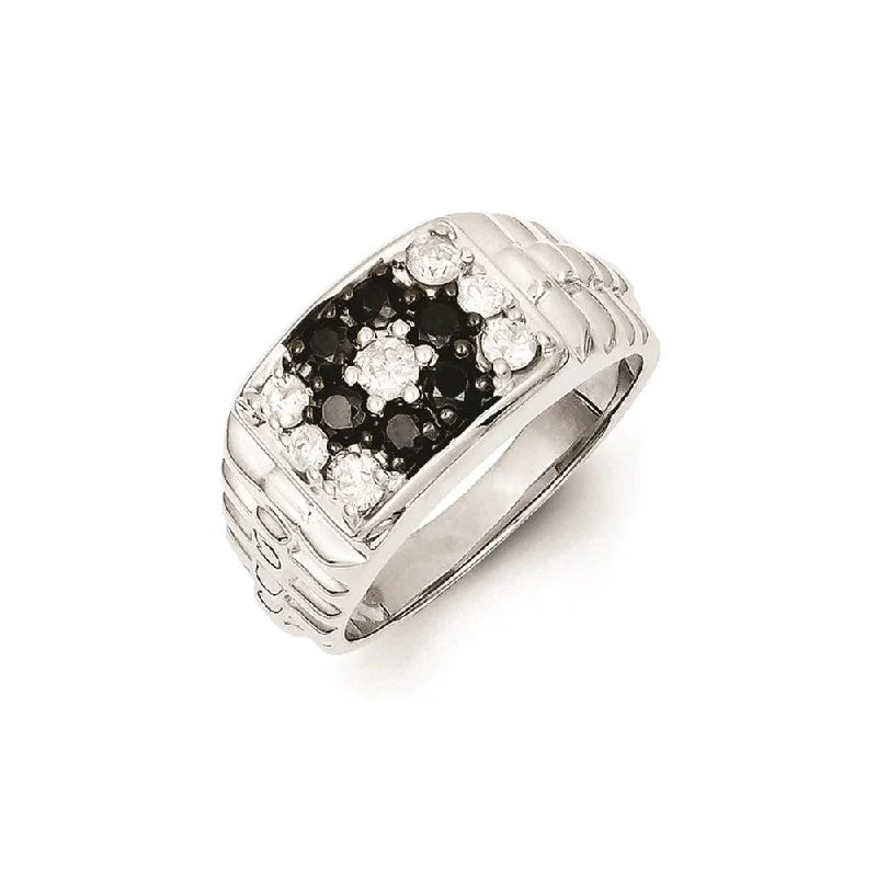 ladies rings classic timeless appeal -Sterling Silver Rhodium Plated Black and White Diamond Men's Ring