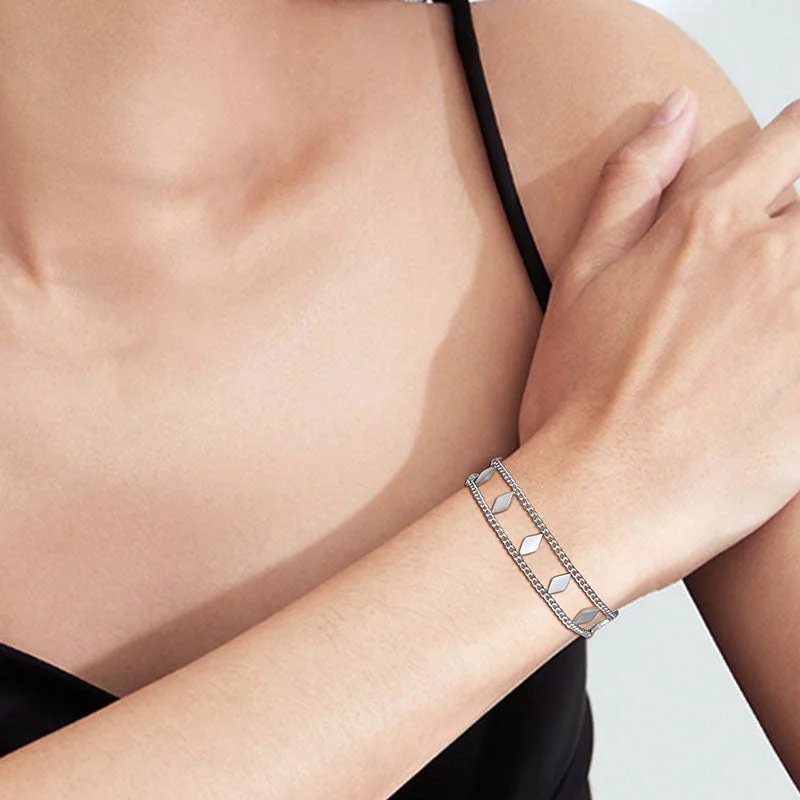 Minimalist silver bracelets for women -Layered Link Bracelets for Women Stainless Steel