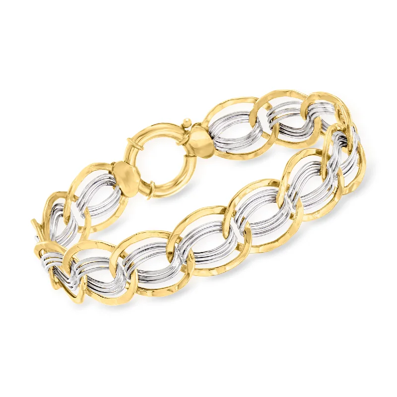 Ladies elegant tennis bracelets -Ross-Simons 14kt 2-Tone Gold Interlocking Oval Link Bracelet