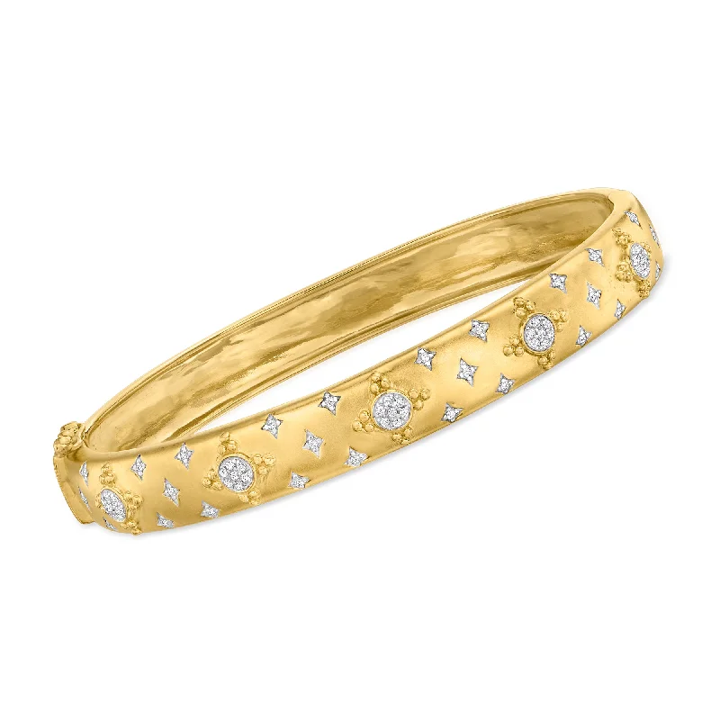 Affordable bracelets for women -Ross-Simons Diamond Cluster Bangle Bracelet in 18kt Gold Over Sterling