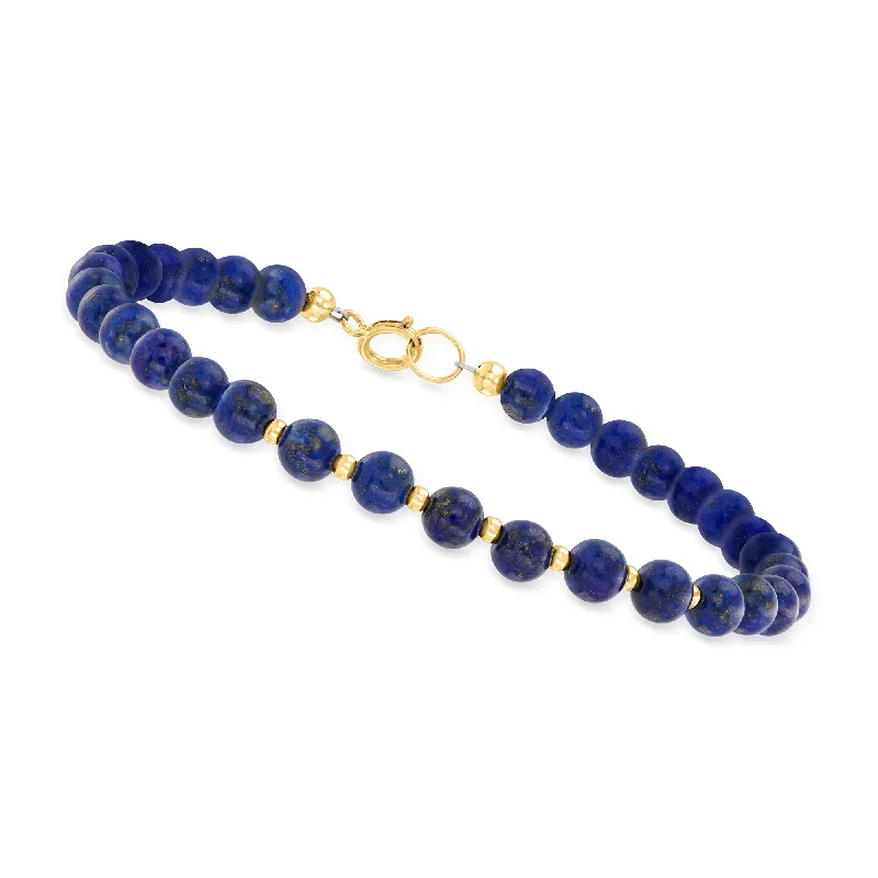 Ladies lightweight bracelets -Canaria 4-5mm Lapis Bead Bracelet in 10kt Yellow Gold