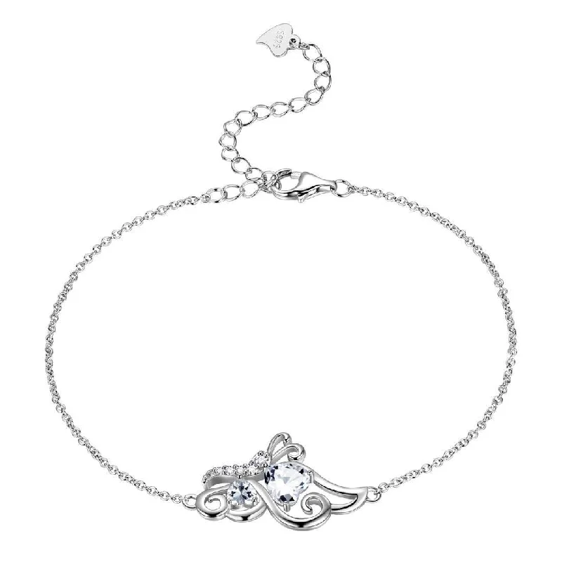 Ladies star charm bracelets -Butterfly Birthstone April Diamond Bracelet Women Girls Jewelry Birthday Gift 925 Sterling Silver