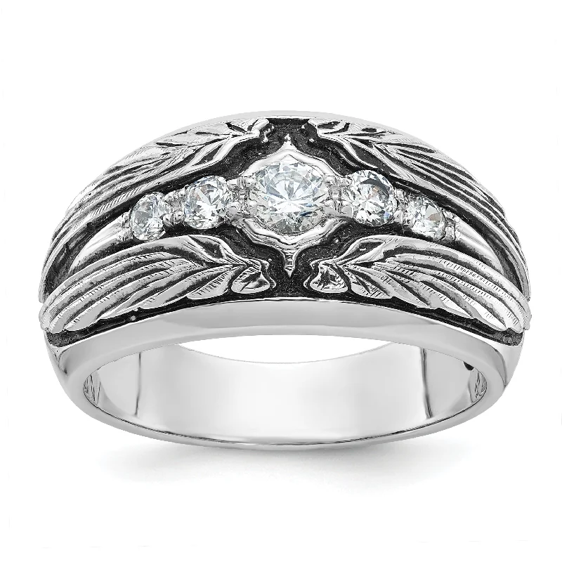 ladies rings vintage chic look -14K White Gold Ibgoodman With Black Rhodium Men'S Polished And Textured 5-Stone 1/2 Carat Aa Quality Diamond Ring