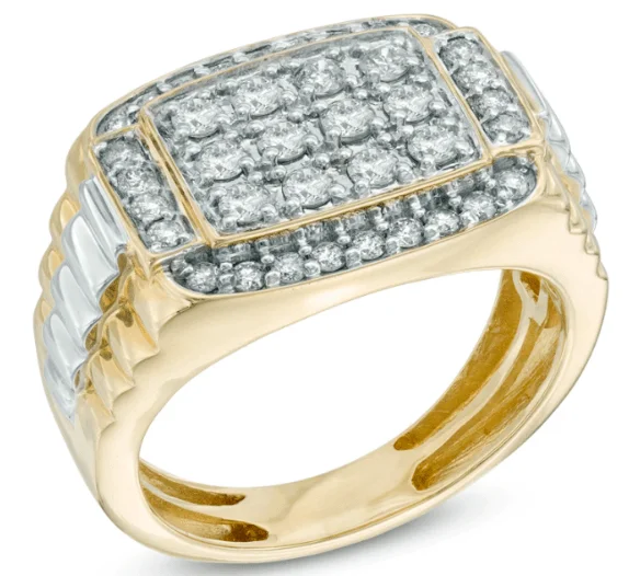 ladies rings geometric unique shape -$1518 Men's 1 CT Diamond Rectangular Anniversary Ring in 10K Two-Tone Gold