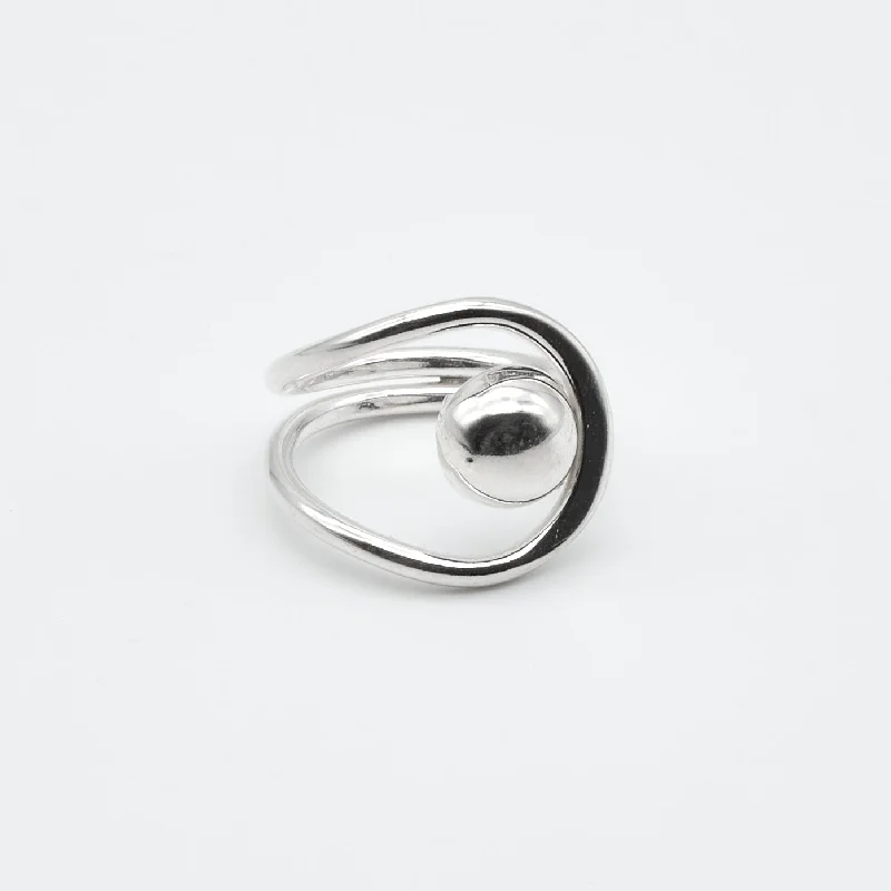 ladies rings silver minimalist style -Wrapped Silver Bead Ring