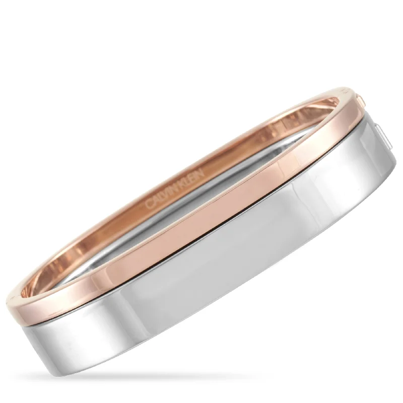 Rose gold bracelets for women -Calvin Klein Hook Stainless Steel Rose Gold PVD Closed Bangle Bracelet Set