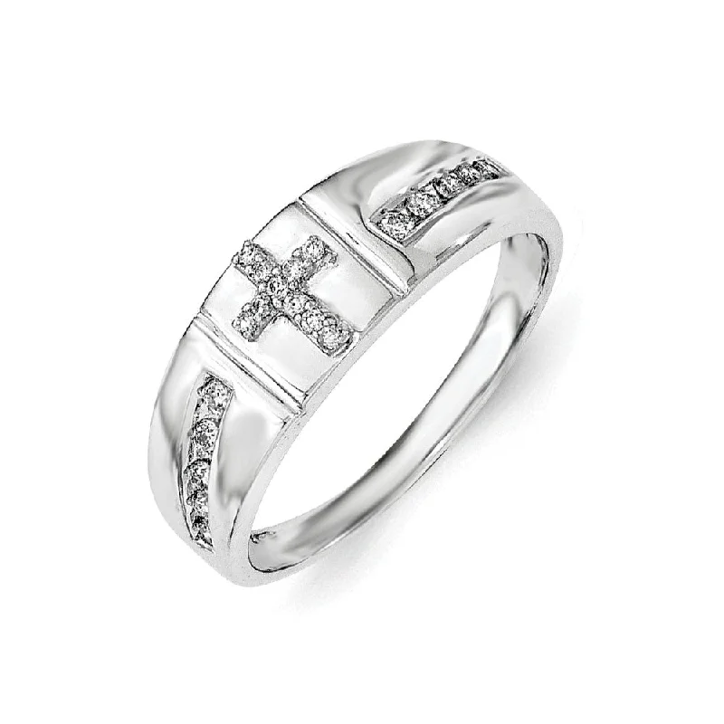 ladies rings for gifting ideas -Sterling Silver Diamond Cross Men's Ring