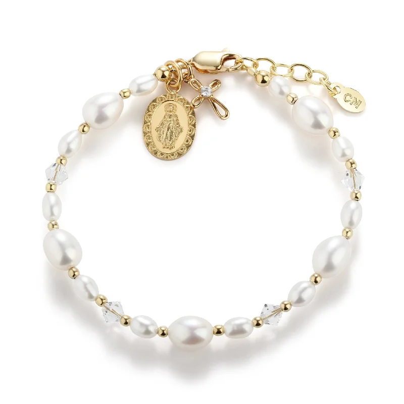 Chunky statement bracelets for women -Girls 14K Gold-Plated First Communion Bracelet with Miraculous Medal