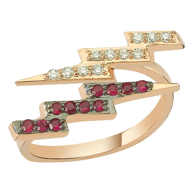 ladies rings with aquamarine gem -LIGHTNING GOLD RUBY DIAMOND RING