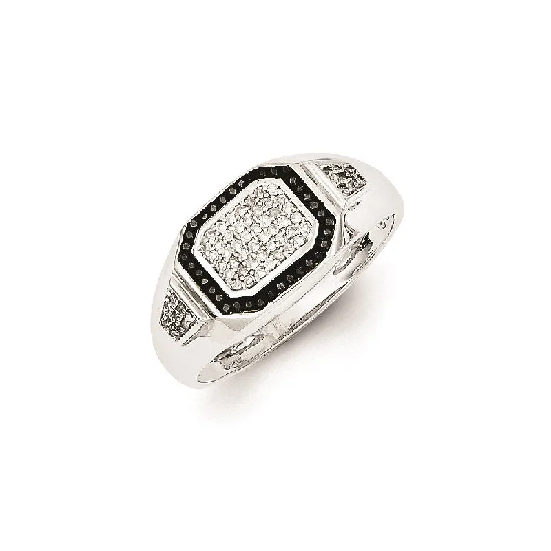 ladies rings for wedding vow -Sterling Silver Rhodium Plated Black and White Diamond Men's Ring