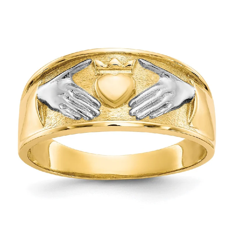 ladies rings promise ring design -10K Yellow Gold & Rhodium Men's Claddagh Ring