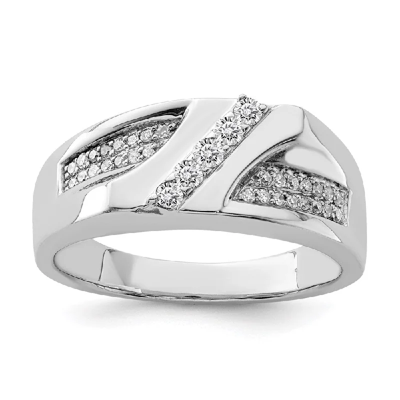 ladies rings for evening wear -Sterling Silver Rhodium Plated Diamond Men's Ring