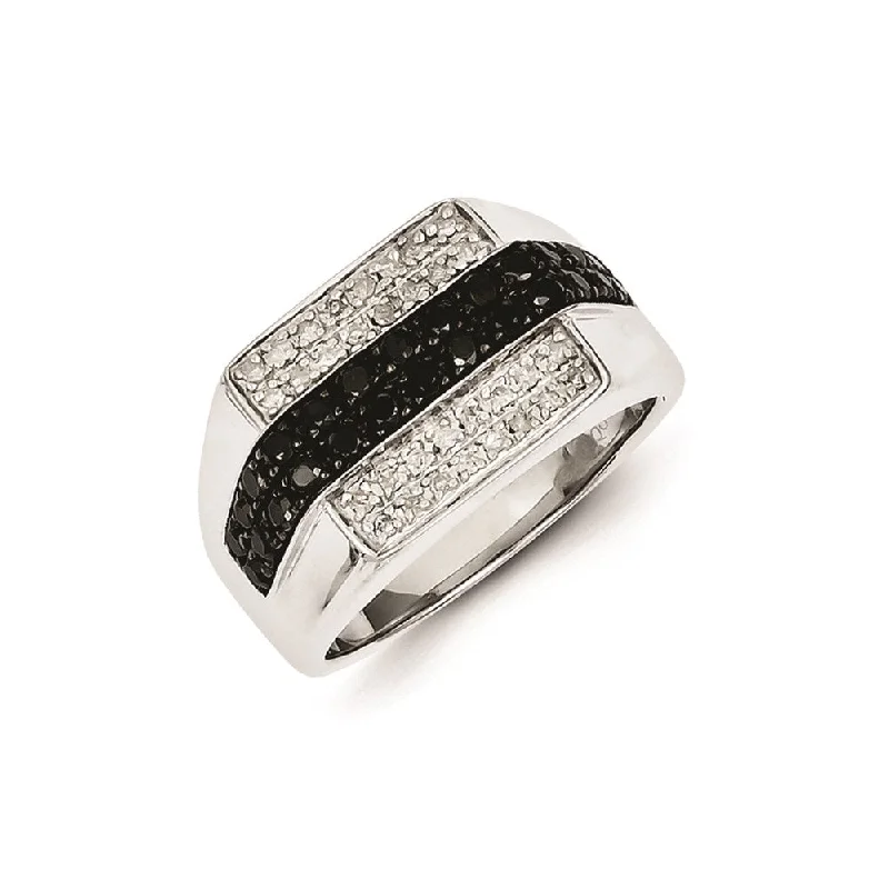 ladies rings silver minimalist style -Sterling Silver Rhodium Plated Black and White Diamond Men's Ring