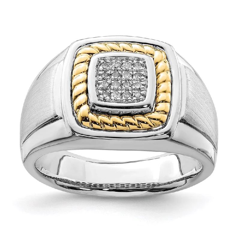 ladies rings dainty subtle charm -Sterling Silver with 10k Yellow Gold Men's Dia. Ring