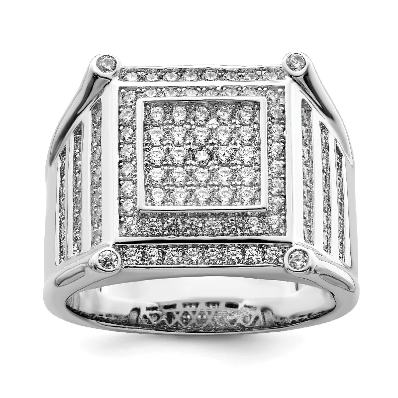 ladies rings timeless beauty -Sterling Silver Brilliant Embers Rhodium-Plated 109 Stone Micro Pav Cz Men'S Ring