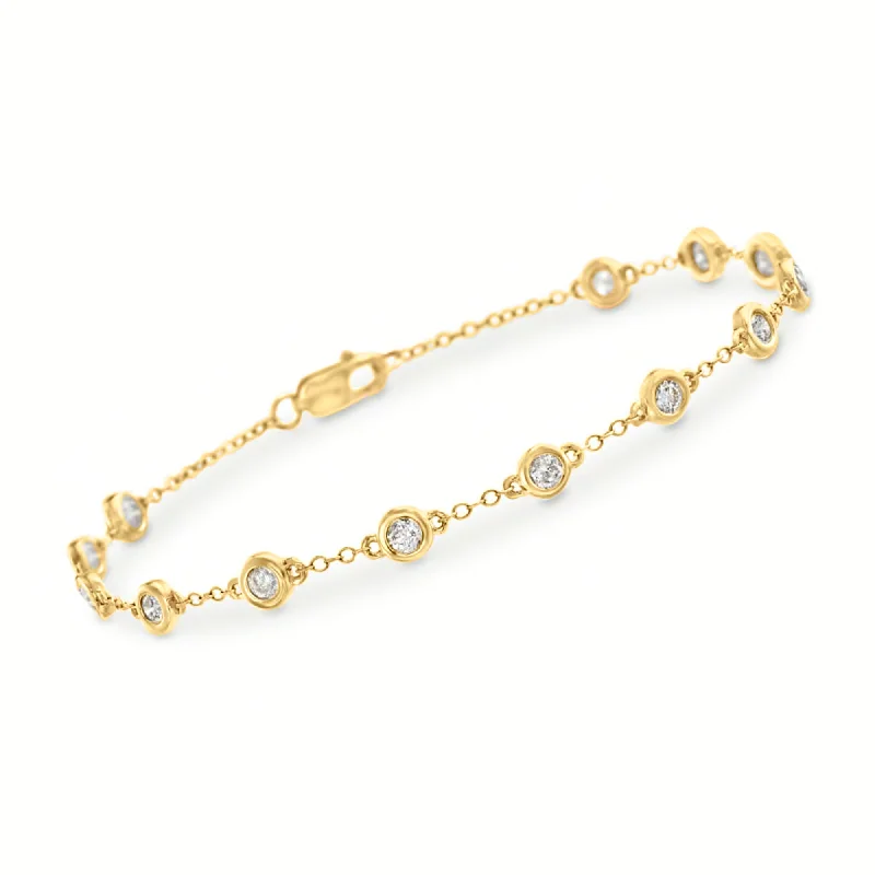 Boho wrap bracelets for women -Ross-Simons Diamond Station Bracelet in 14kt Yellow Gold