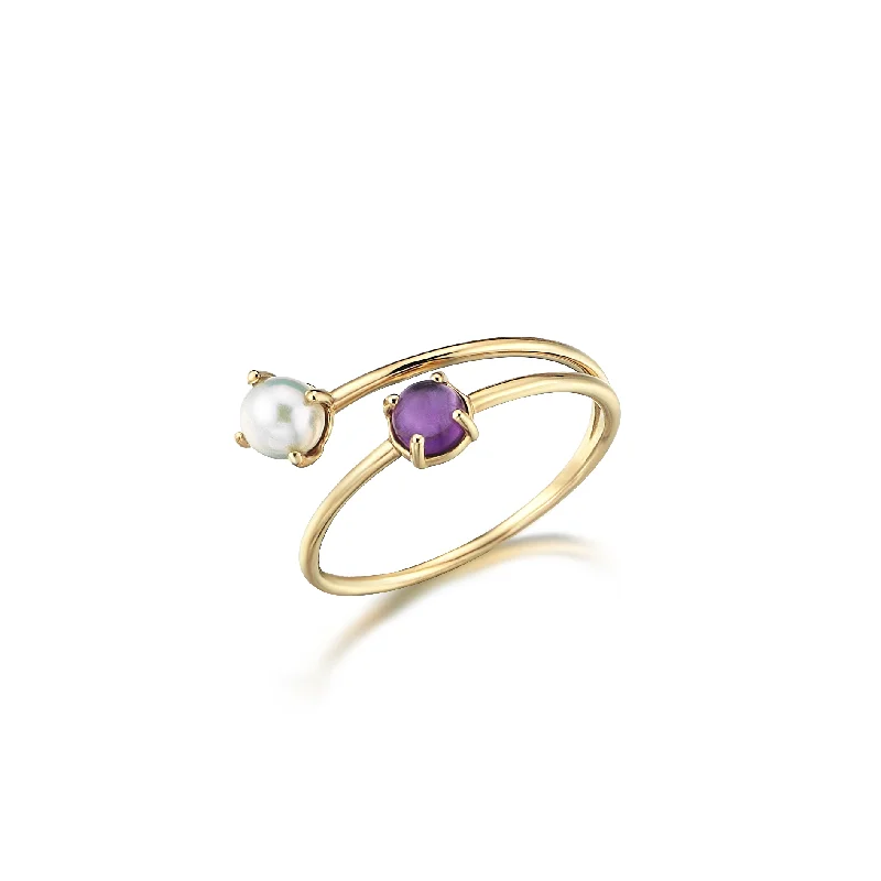 ladies rings vintage chic look -Pearl and Amethyst Ring